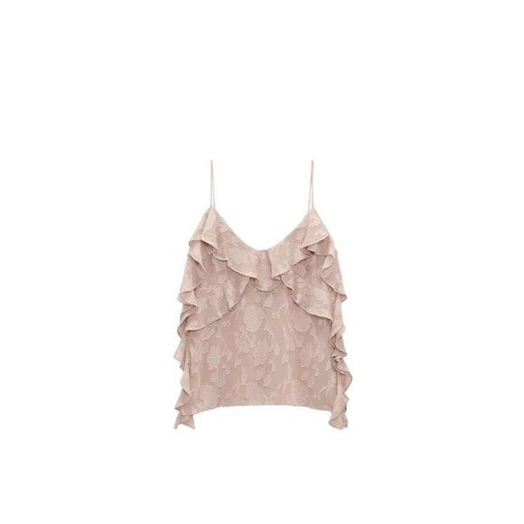 Zara Tops - ZARA RUFFLED JACQUARD TOP BEIGE-PINK SIZE M | 8031/893